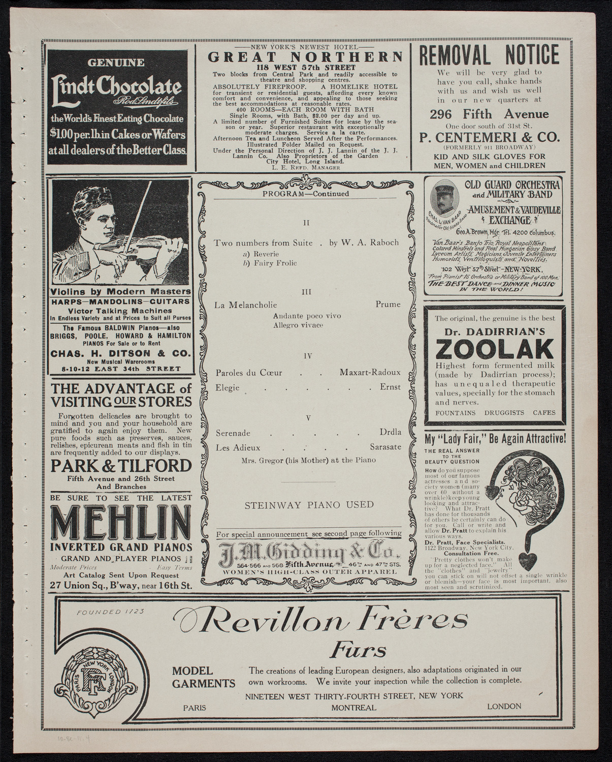 Otakar Gregor, Violin, October 8, 1911, program page 7