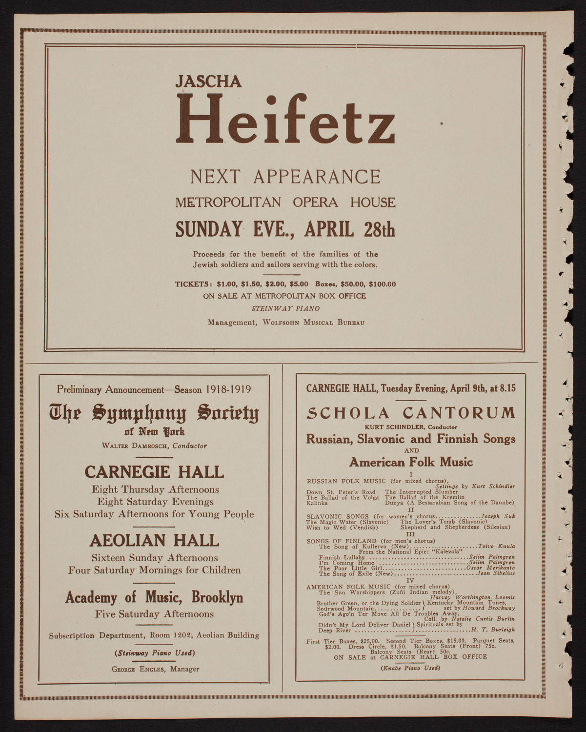 Schola Cantorum of New York, April 9, 1918, program page 8