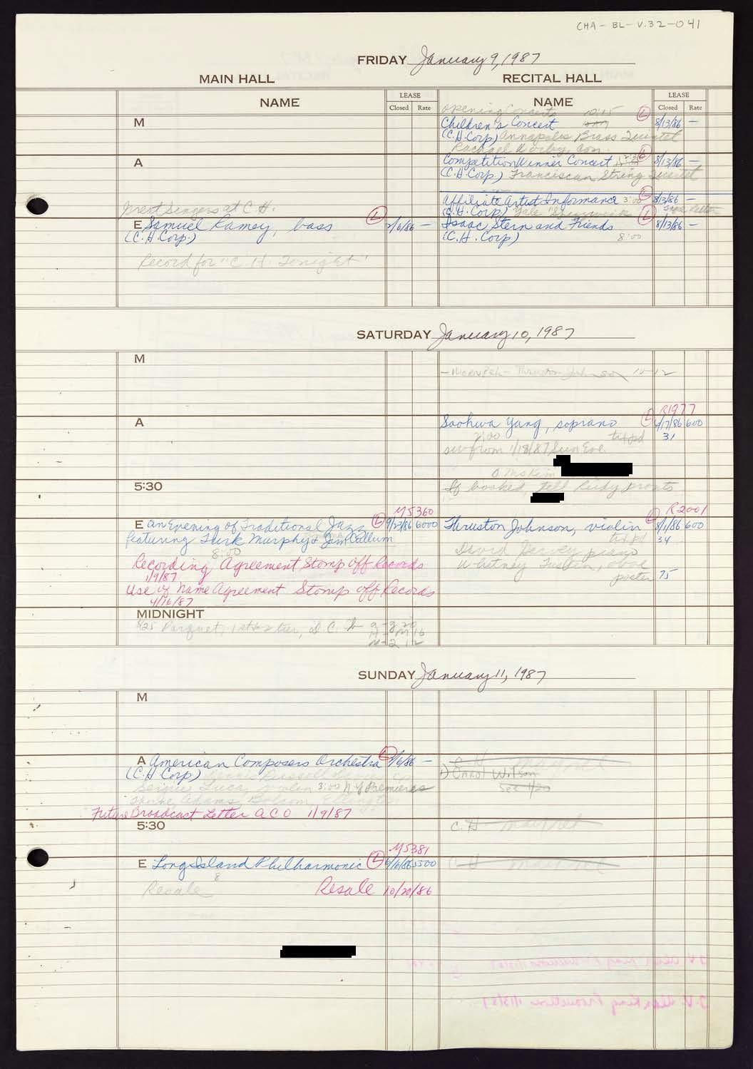 Carnegie Hall Booking Ledger, volume 32, page 41