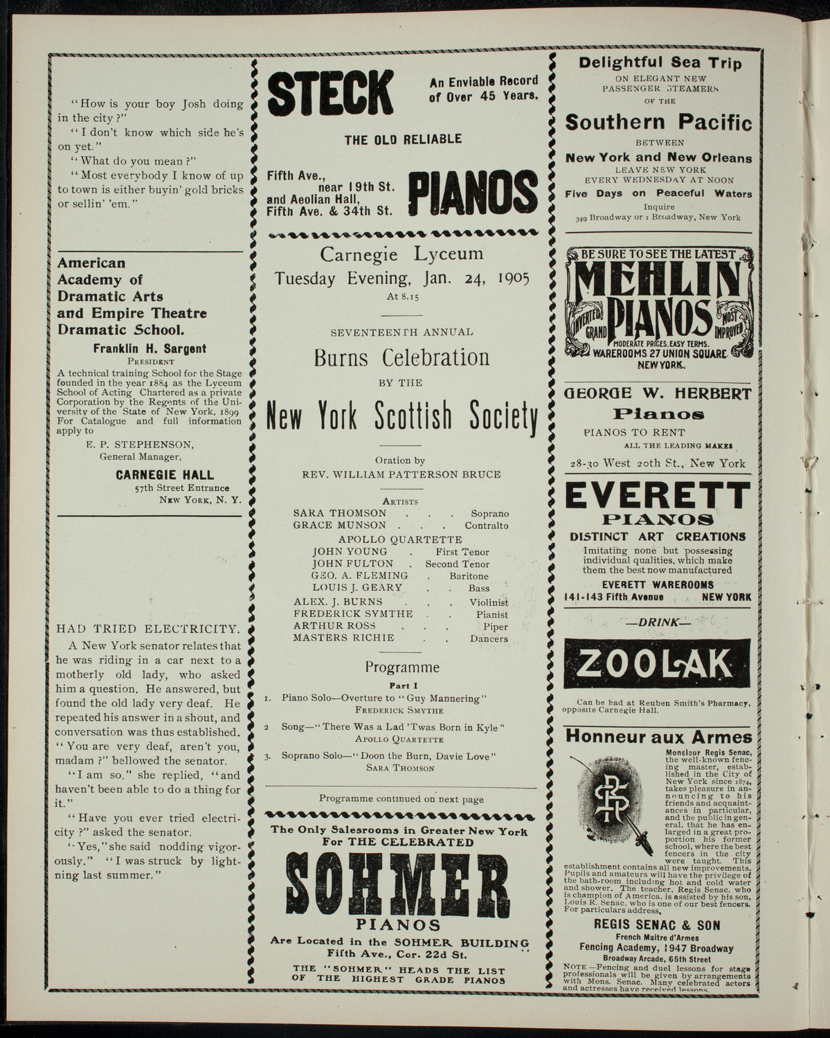 New York Scottish Society, January 24, 1905, program page 2