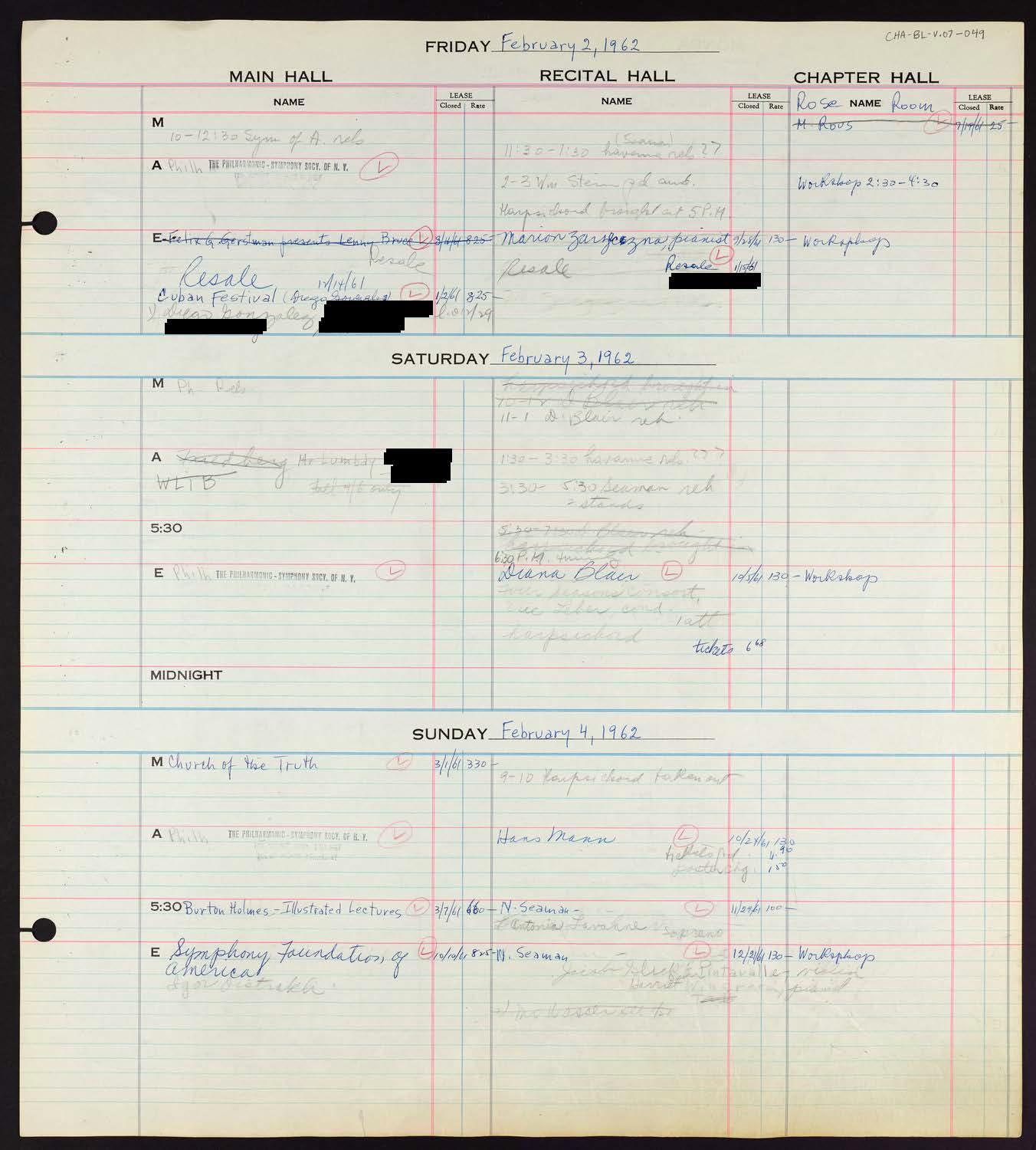 Carnegie Hall Booking Ledger, volume 7, page 49