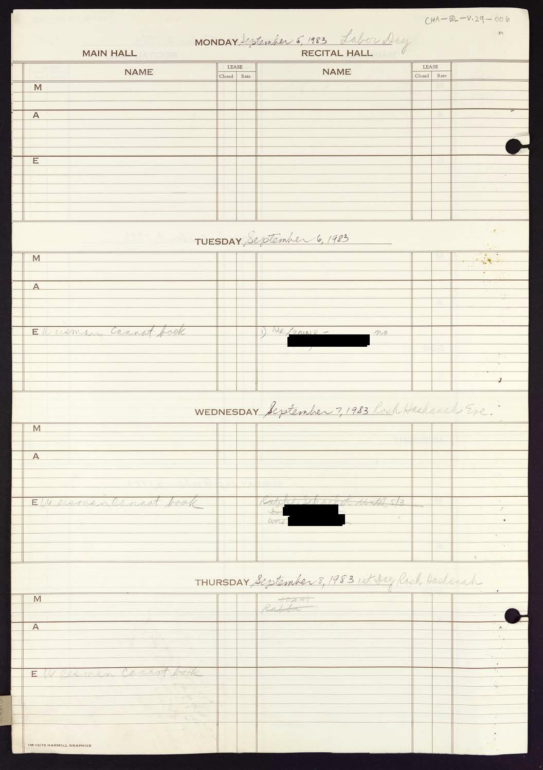 Carnegie Hall Booking Ledger, volume 29, page 6