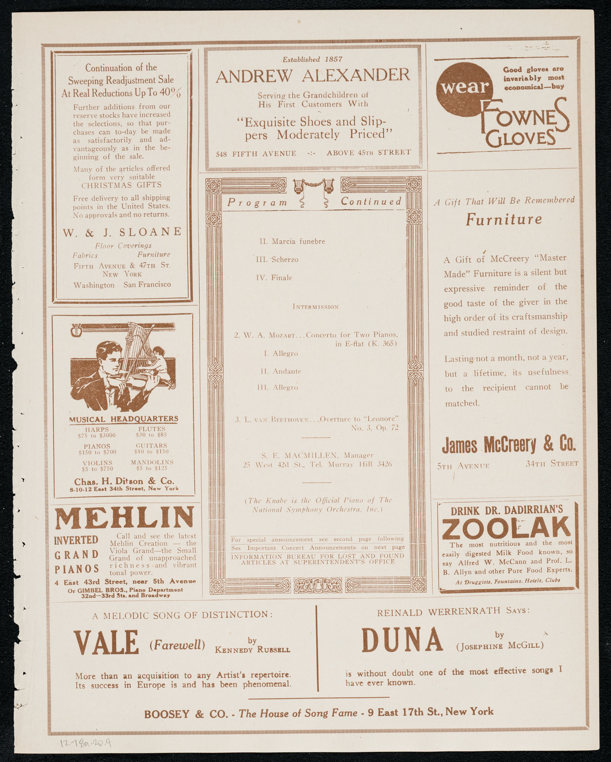 National Symphony Orchestra, December 18, 1920, program page 7