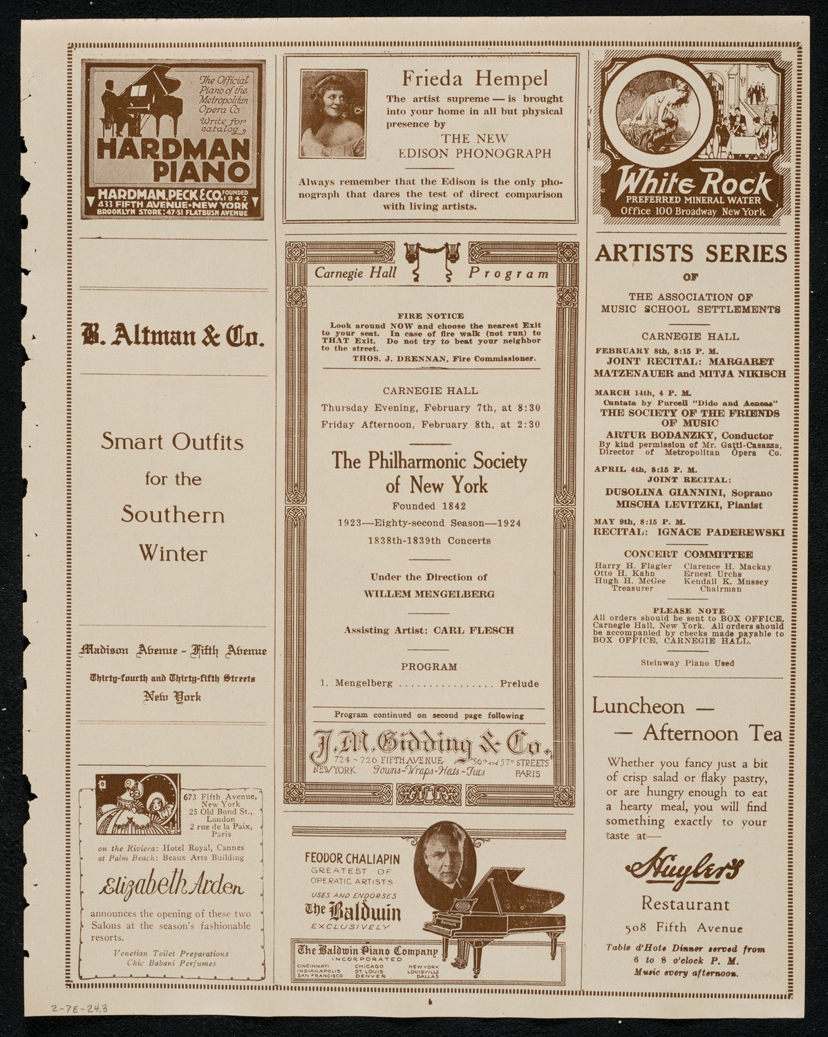 New York Philharmonic, February 7, 1924, program page 5