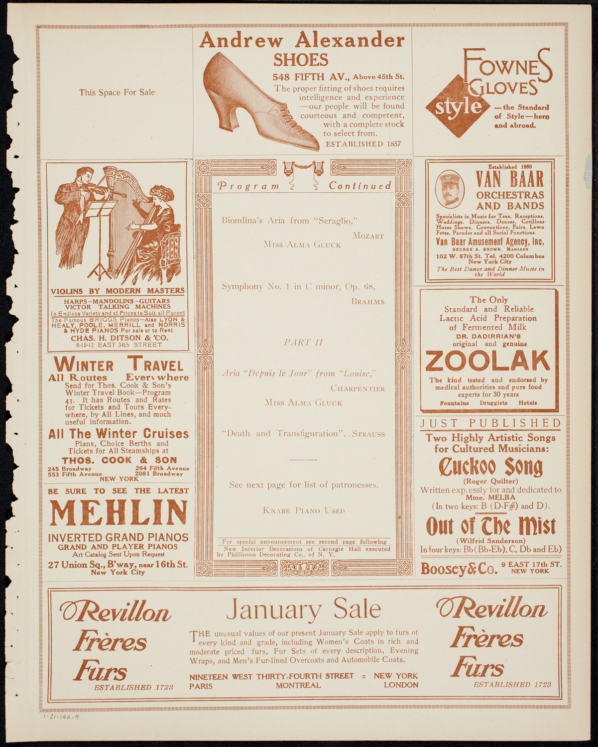 Philadelphia Orchestra, January 21, 1914, program page 7