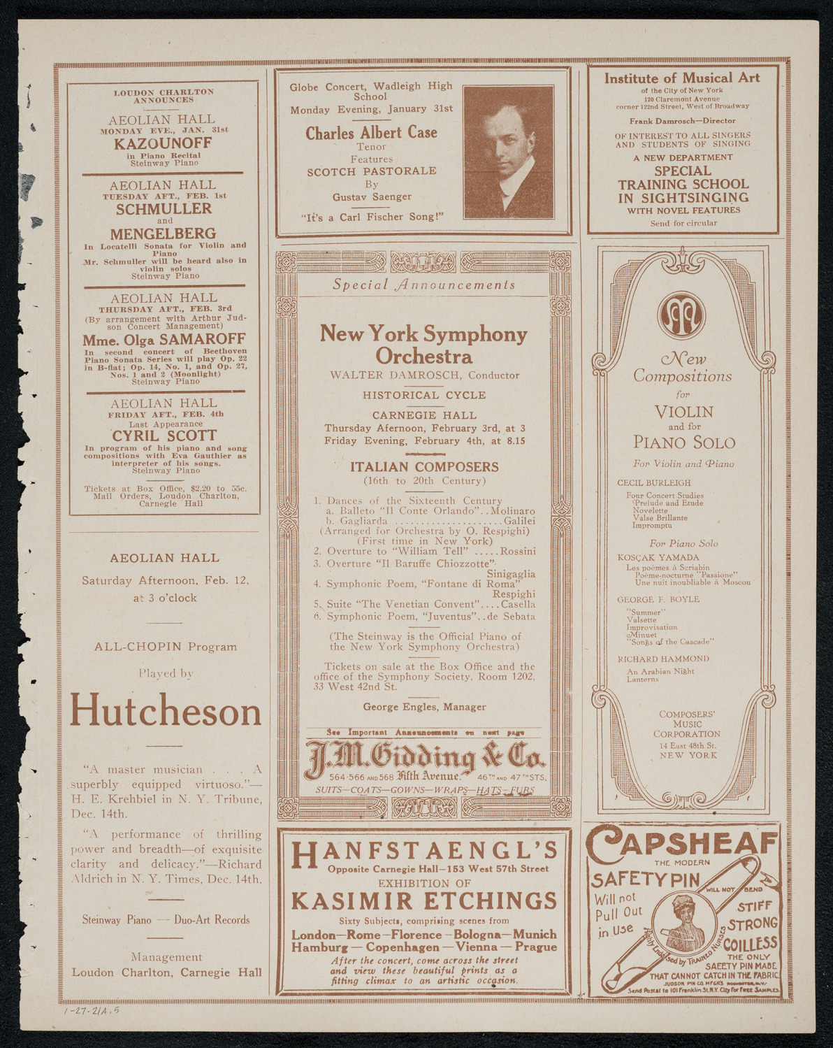 New York Symphony Orchestra, January 27, 1921, program page 9