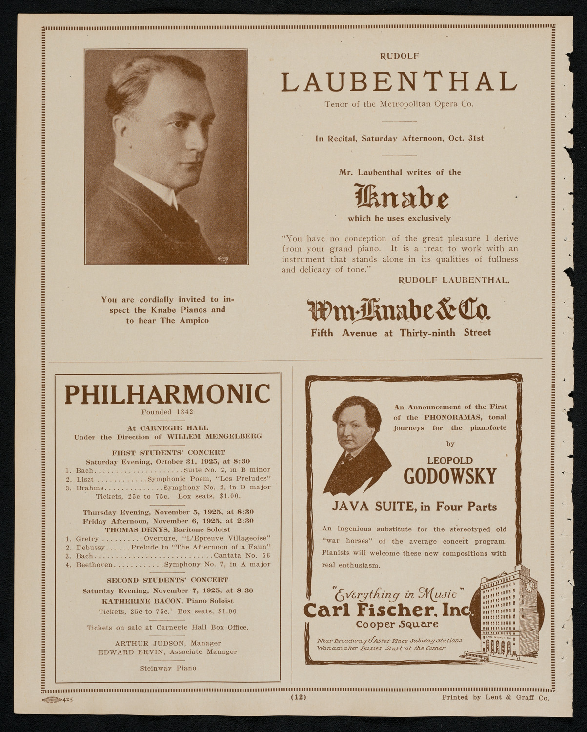 New York Symphony Orchestra, October 30, 1925, program page 12