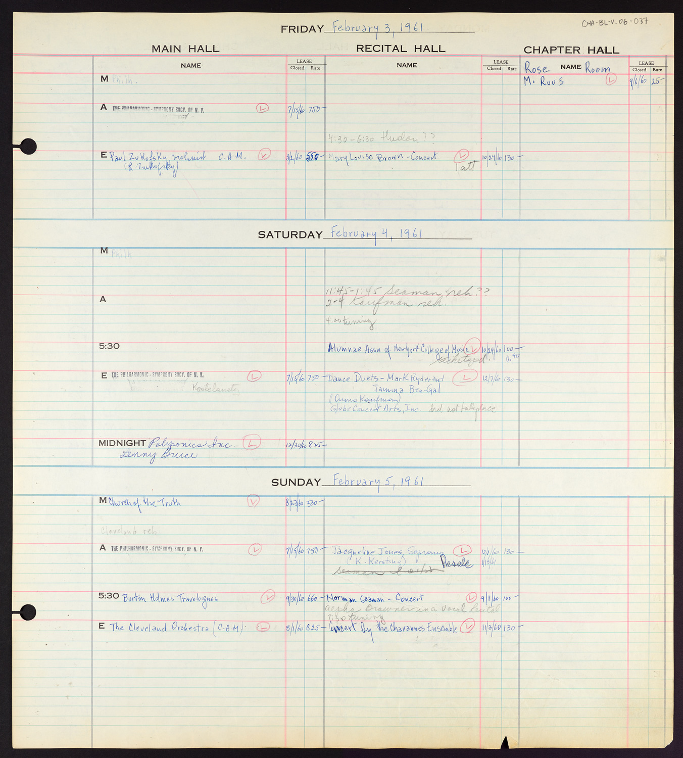 Carnegie Hall Booking Ledger, volume 6, page 37