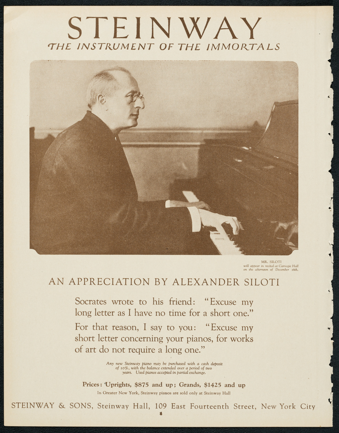 Ignatz Waghalter with the New York Symphony Orchestra, December 7, 1923, program page 4