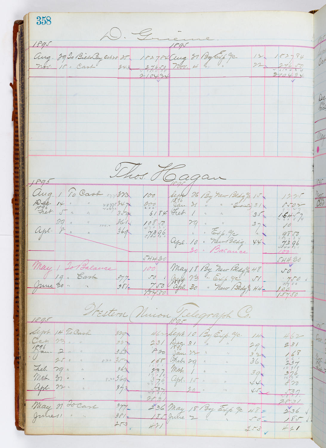 Music Hall Accounting Ledger, volume 1, page 358