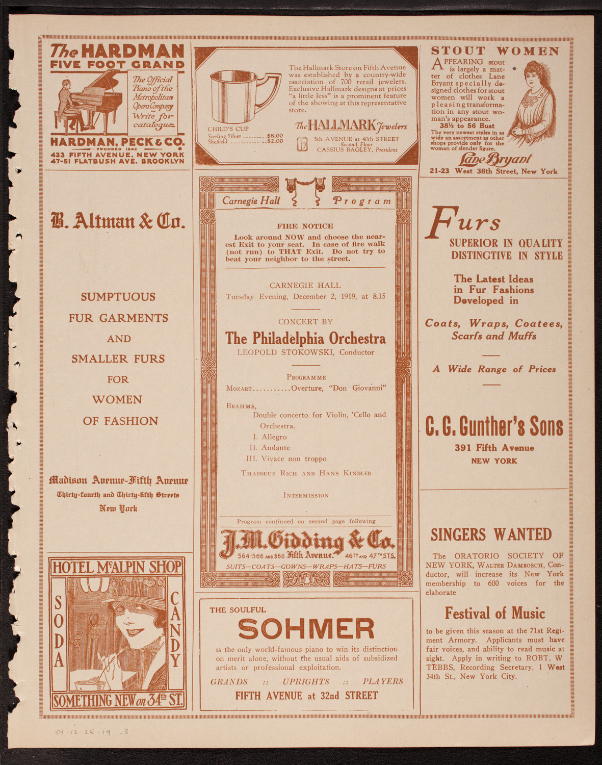 Philadelphia Orchestra, December 2, 1919, program page 5