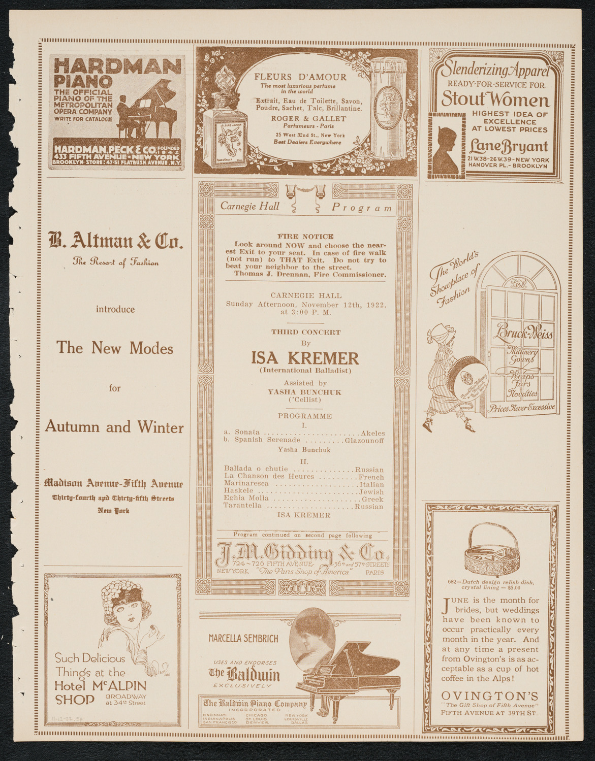 Isa Kremer, Soprano, November 12, 1922, program page 5