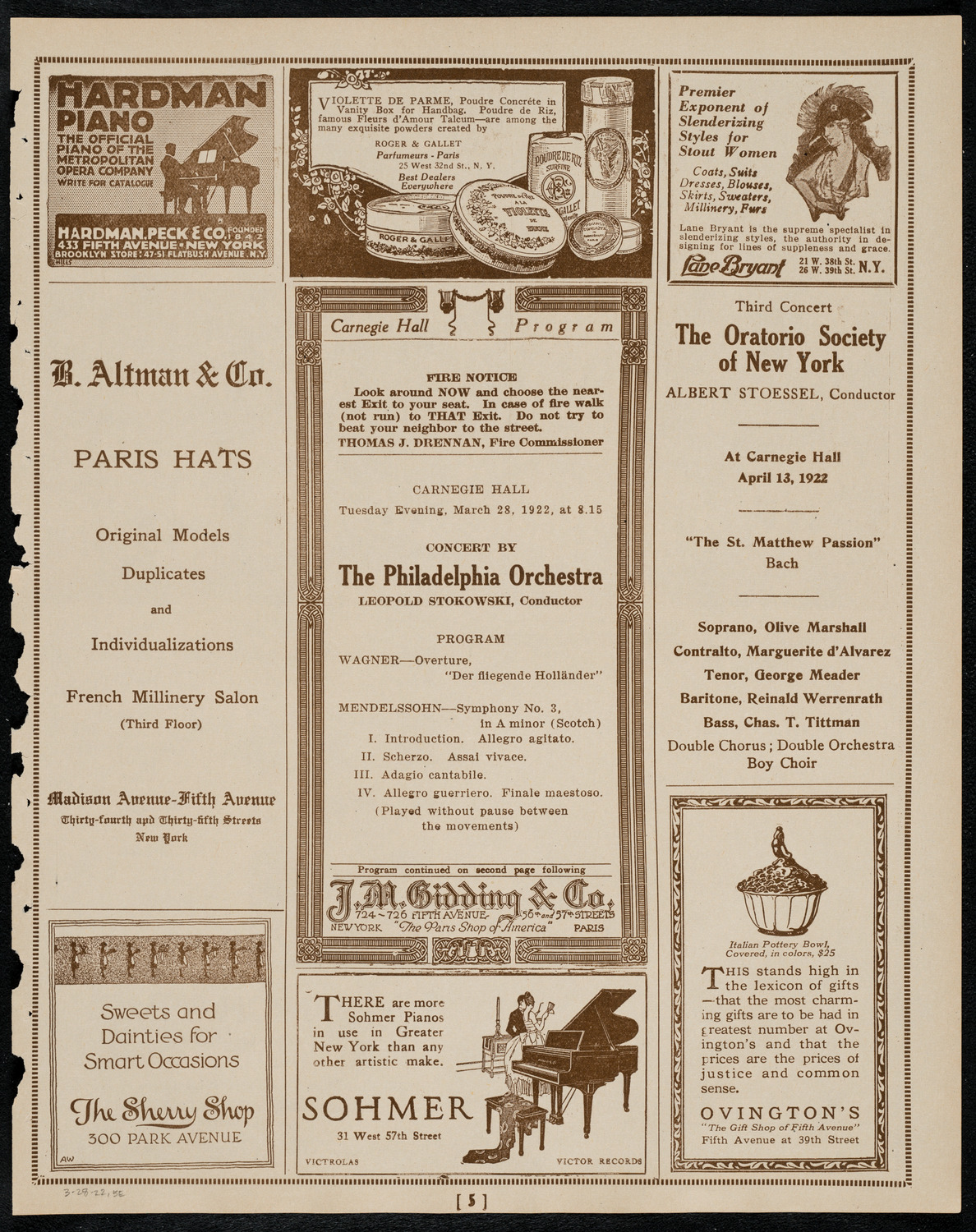 Philadelphia Orchestra, March 28, 1922, program page 5