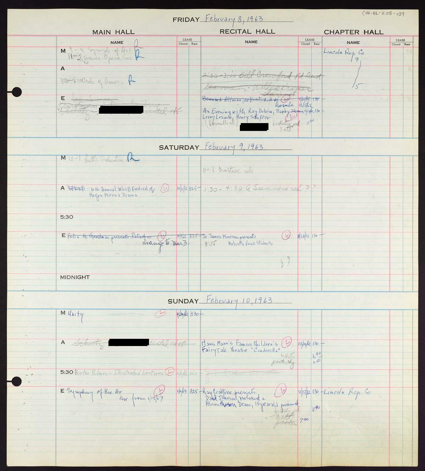 Carnegie Hall Booking Ledger, volume 8, page 39