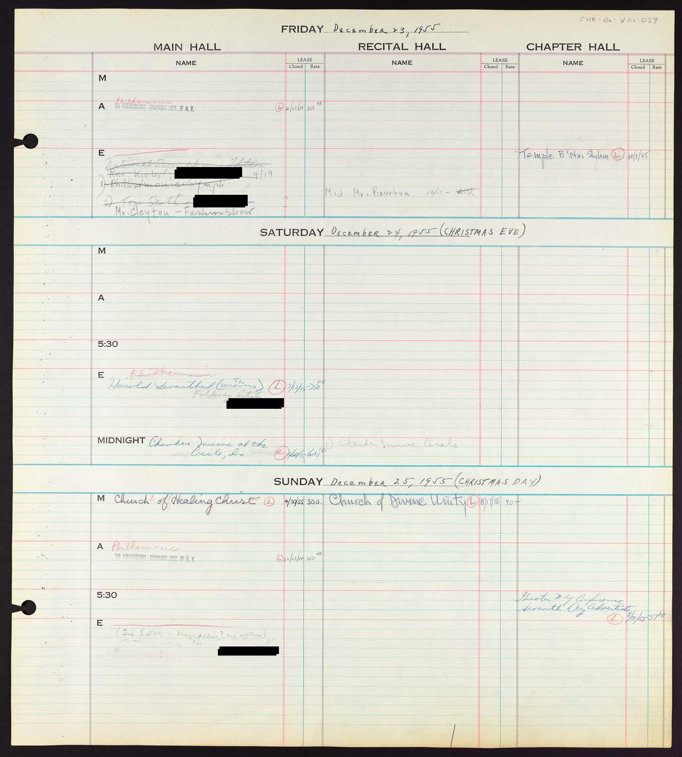 Carnegie Hall Booking Ledger, volume 1, page 27