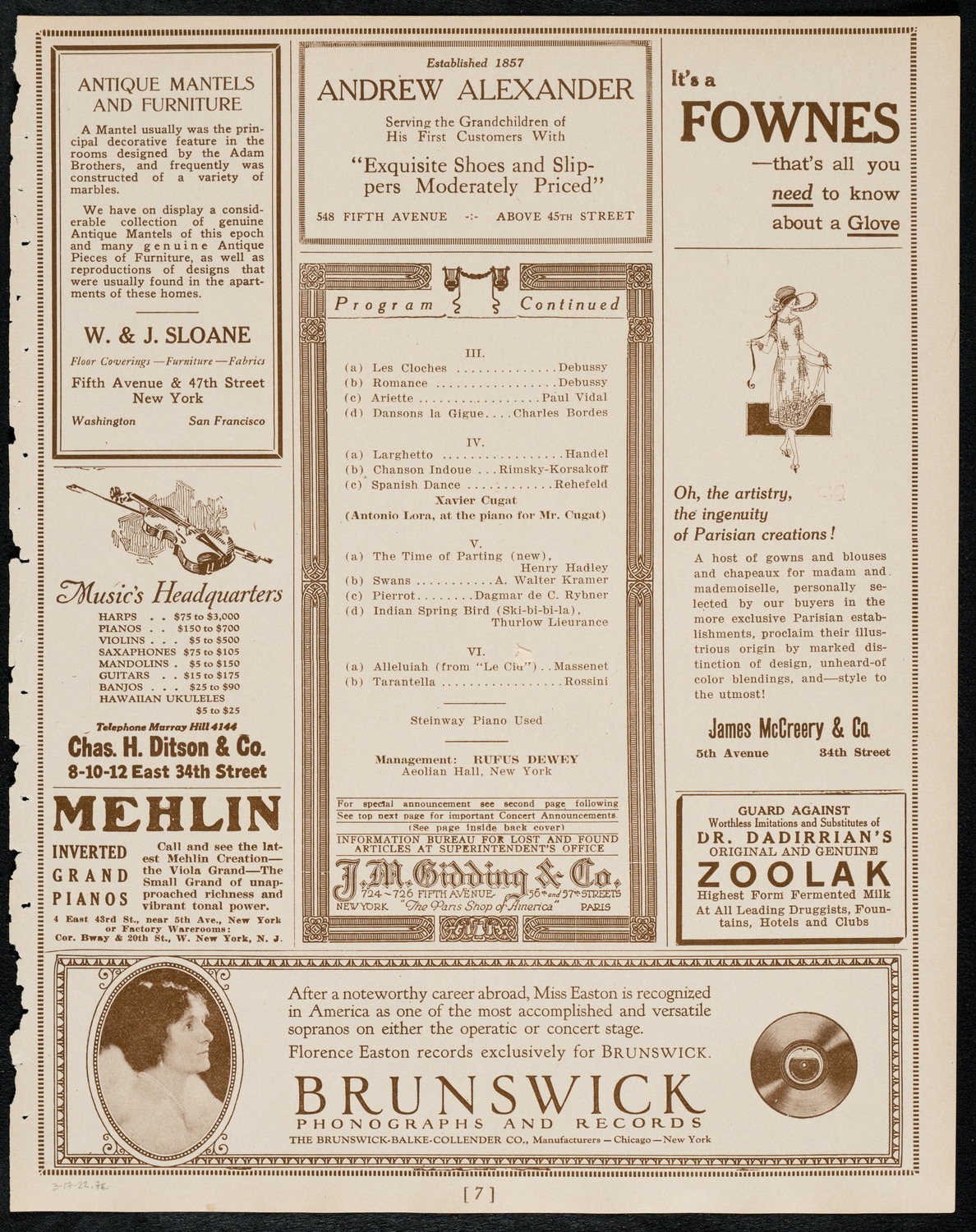 Alice Verlet, Soprano, March 17, 1922, program page 7