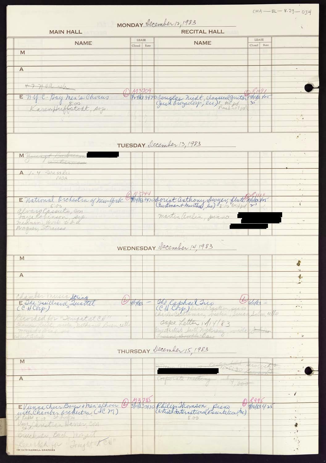 Carnegie Hall Booking Ledger, volume 29, page 34