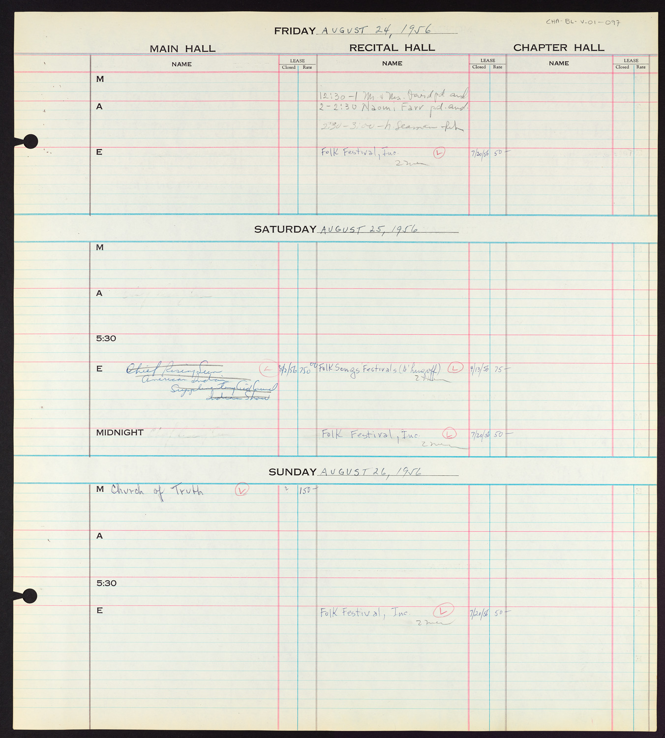 Carnegie Hall Booking Ledger, volume 1, page 97