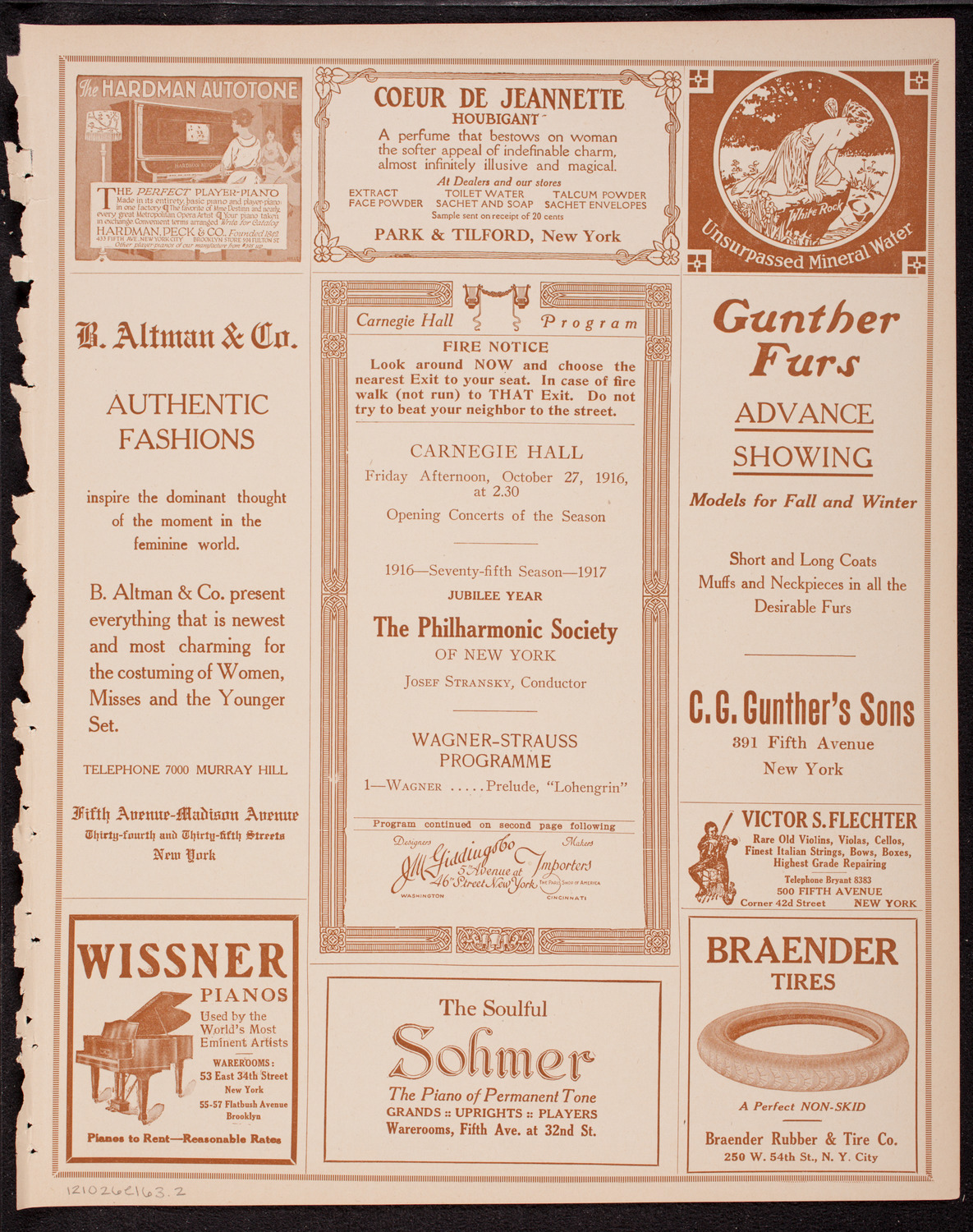 New York Philharmonic, October 26, 1916, program page 5