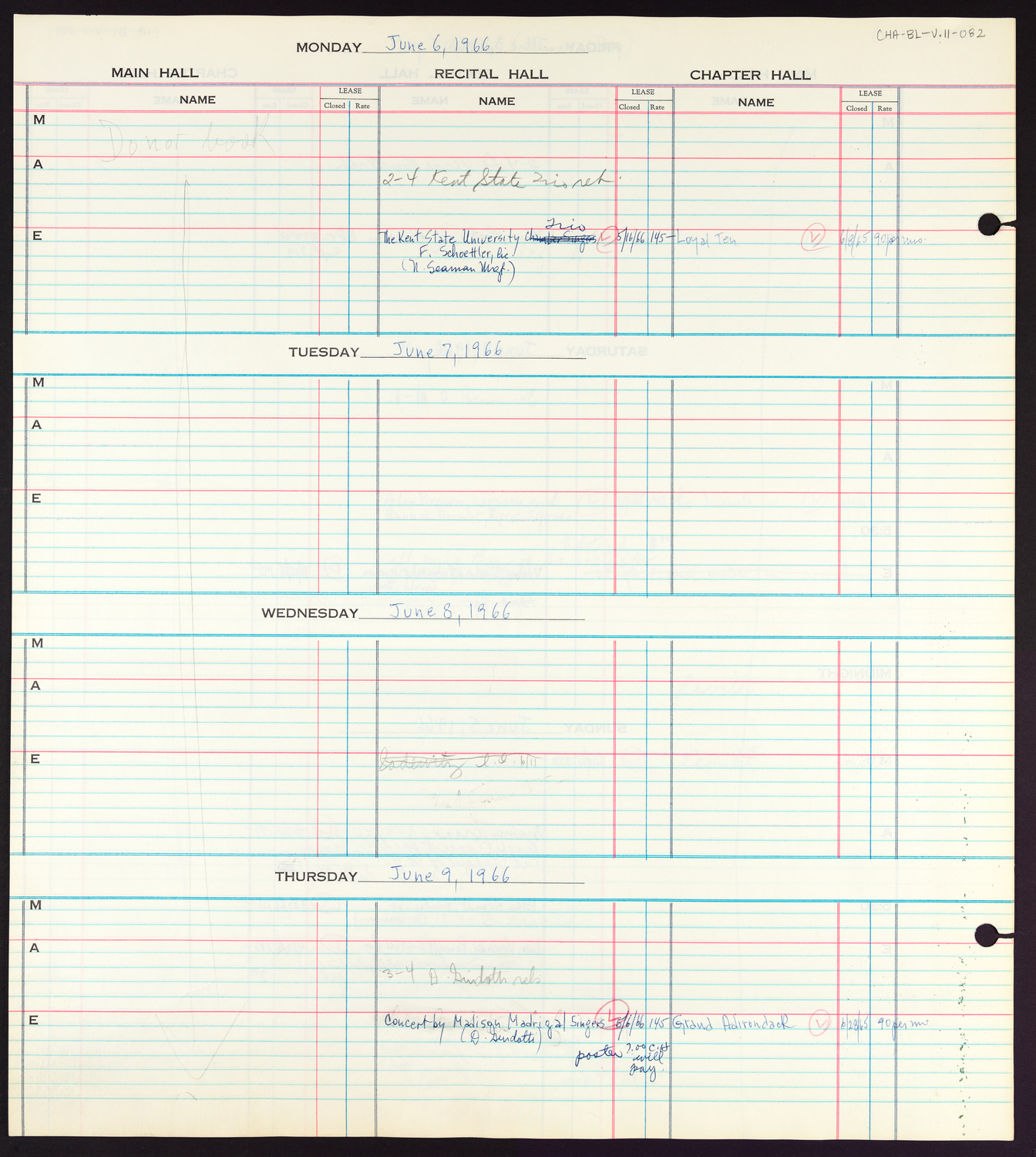 Carnegie Hall Booking Ledger, volume 11, page 82