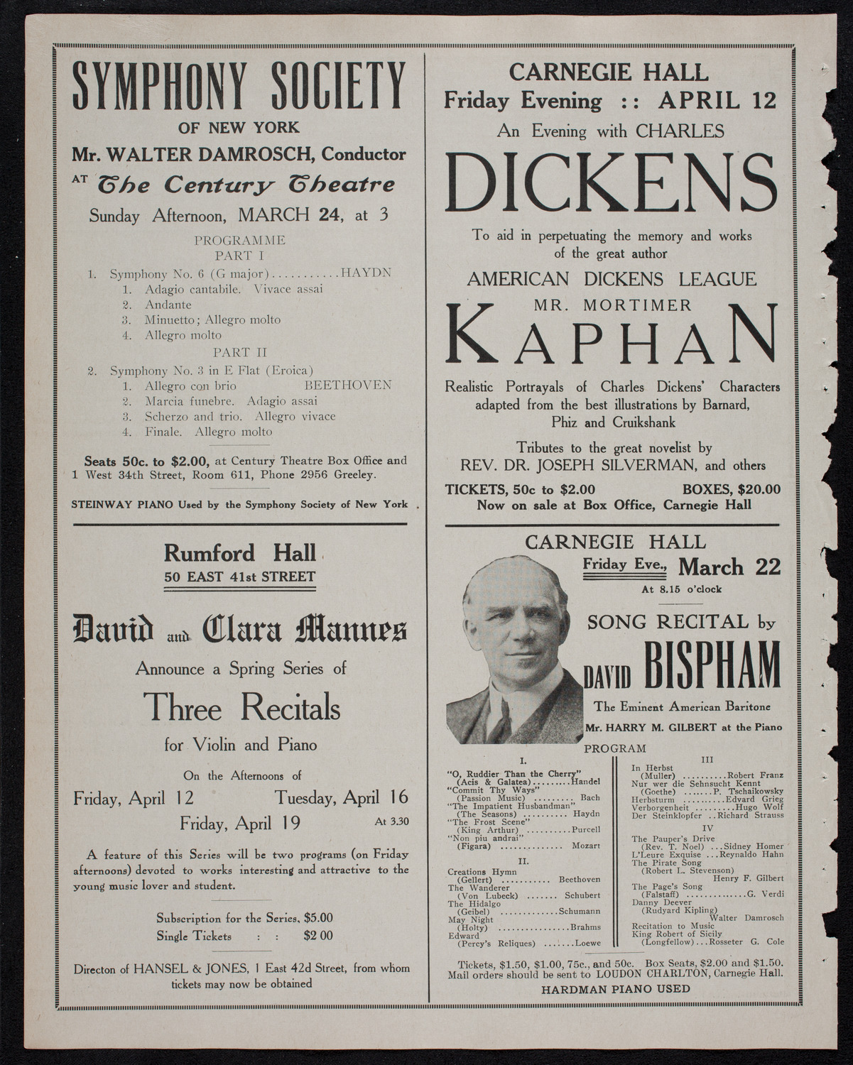 Wilhelm Backhaus, Piano, March 22, 1912, program page 10