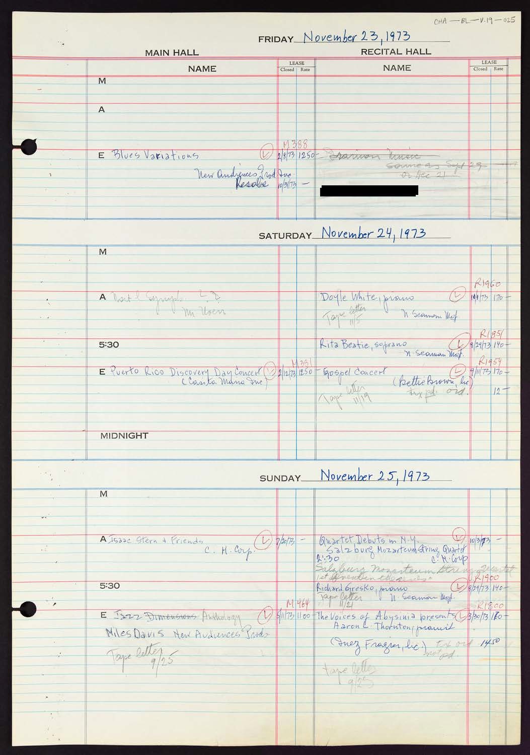 Carnegie Hall Booking Ledger, volume 19, page 25