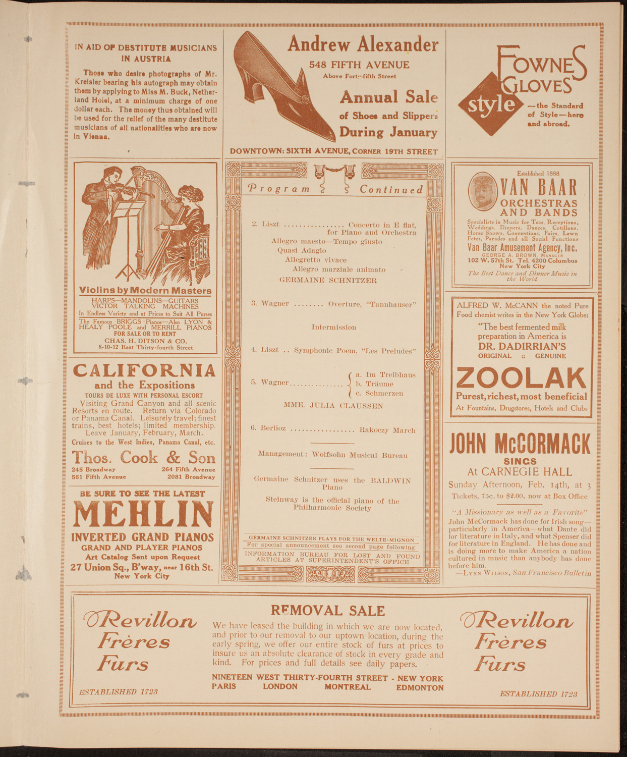 New York Philharmonic, January 27, 1915, program page 7