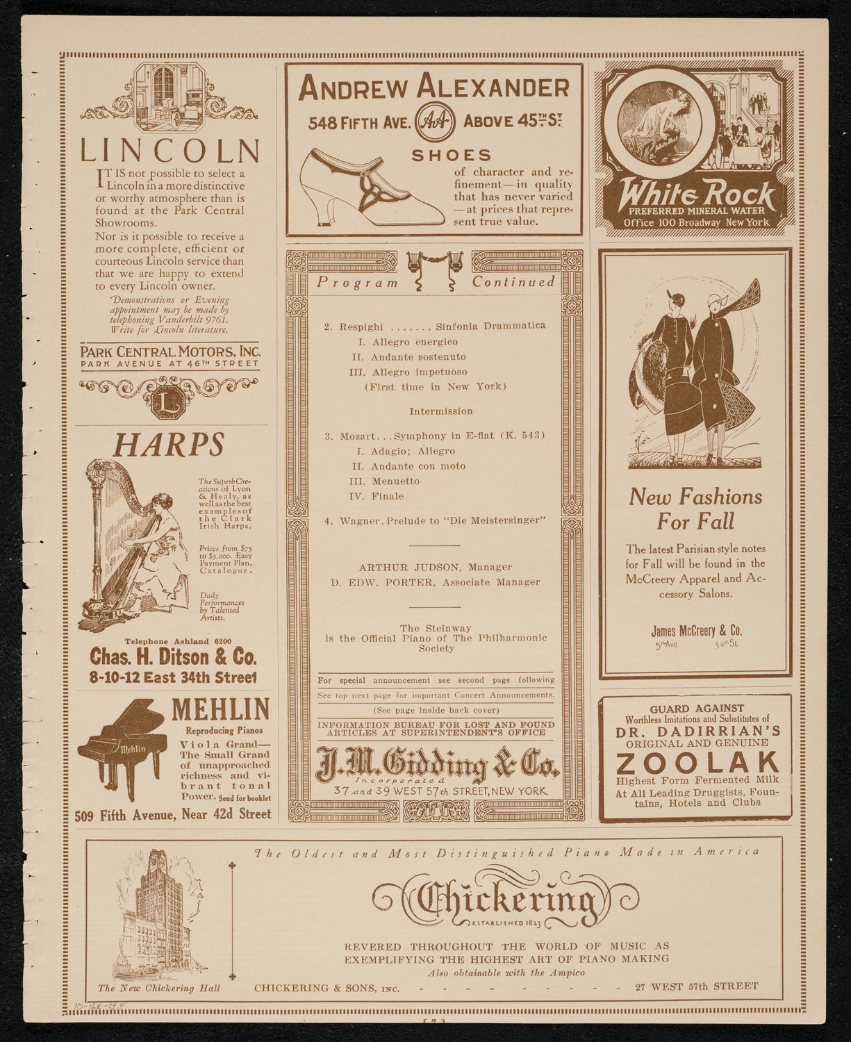 New York Philharmonic, October 16, 1924, program page 7