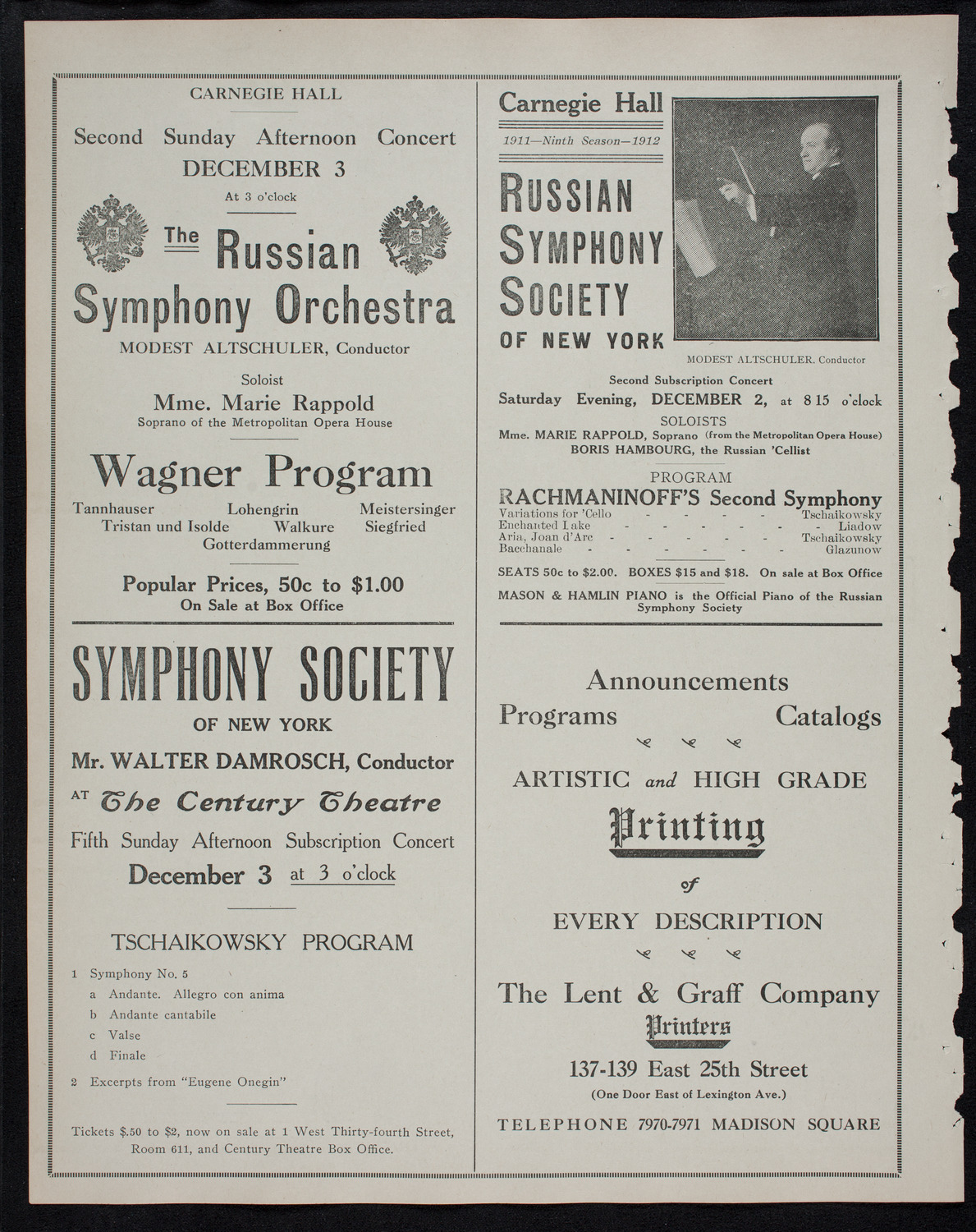 Efrem Zimbalist, Violin, November 21, 1911, program page 10