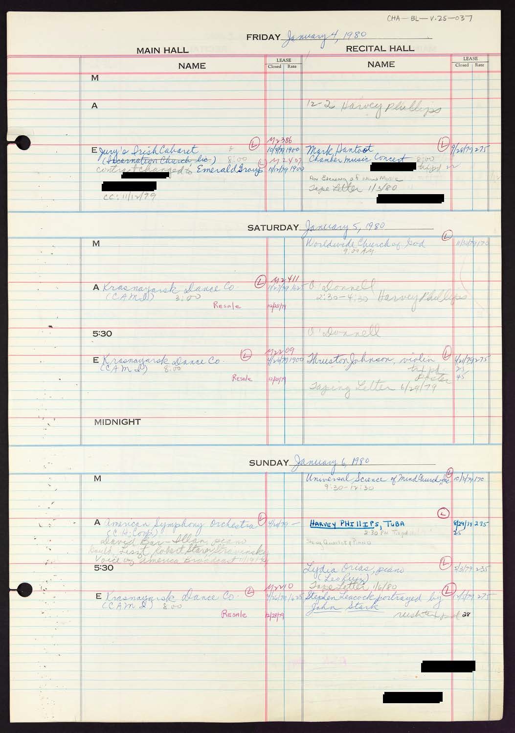 Carnegie Hall Booking Ledger, volume 25, page 37