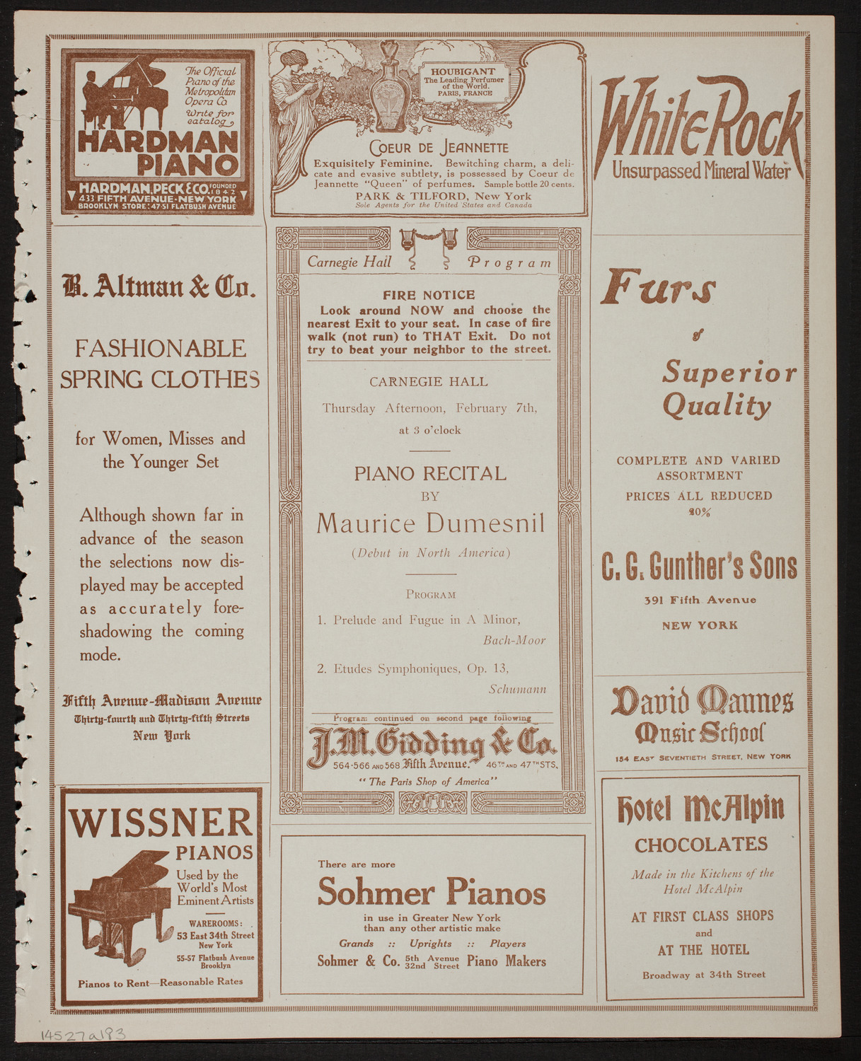 Maurice Dumesnil, Piano, February 7, 1918, program page 5