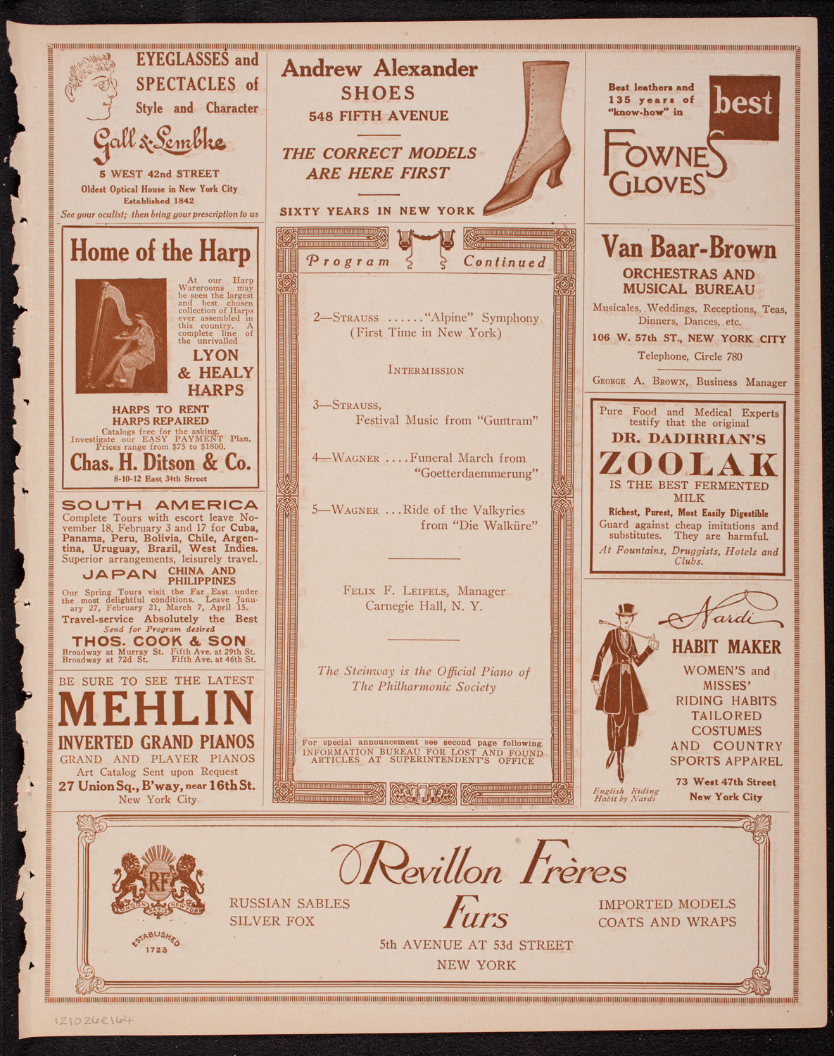 New York Philharmonic, October 26, 1916, program page 7