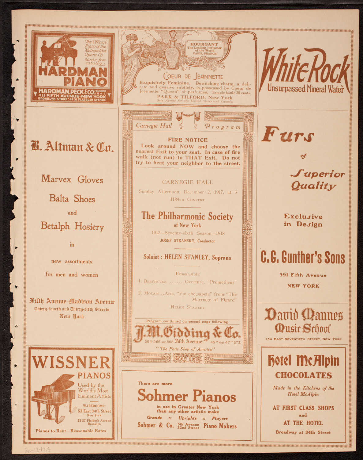 New York Philharmonic, December 2, 1917, program page 5