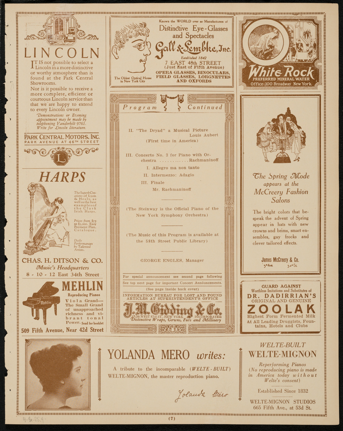 New York Symphony Orchestra, April 3, 1925, program page 7