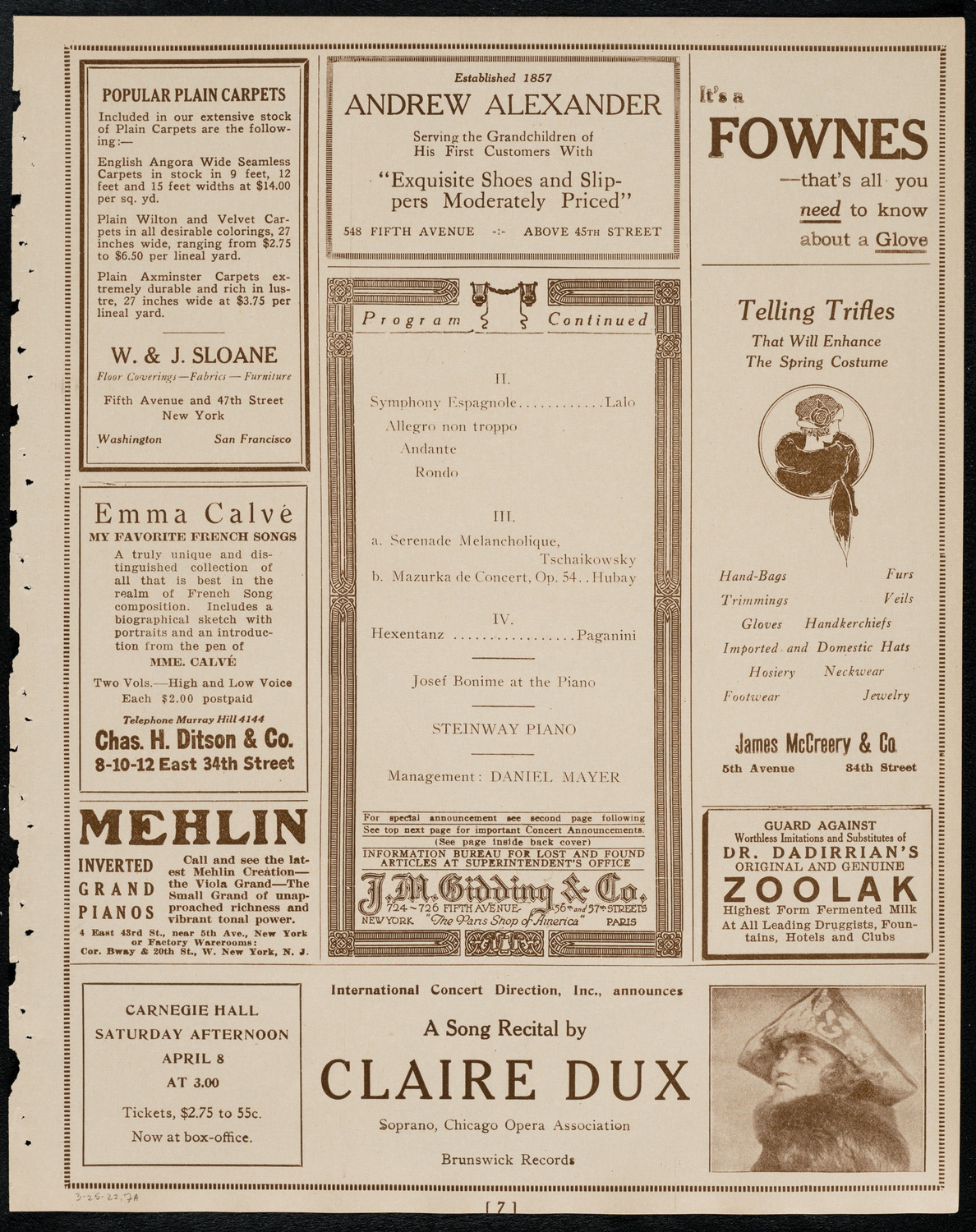 Erna Rubinstein, Violin, March 25, 1922, program page 7