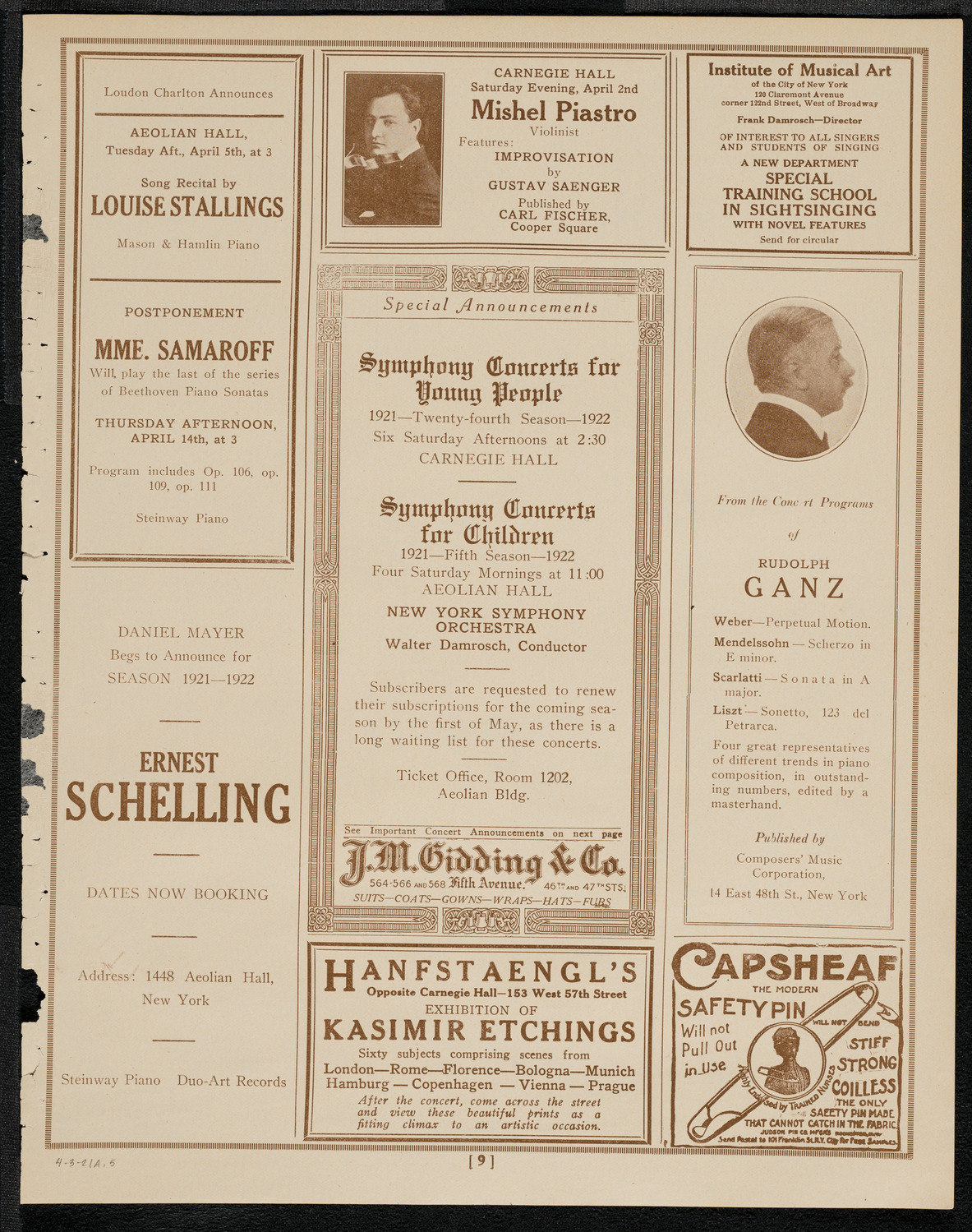 Albert Spalding, Violin, April 3, 1921, program page 9