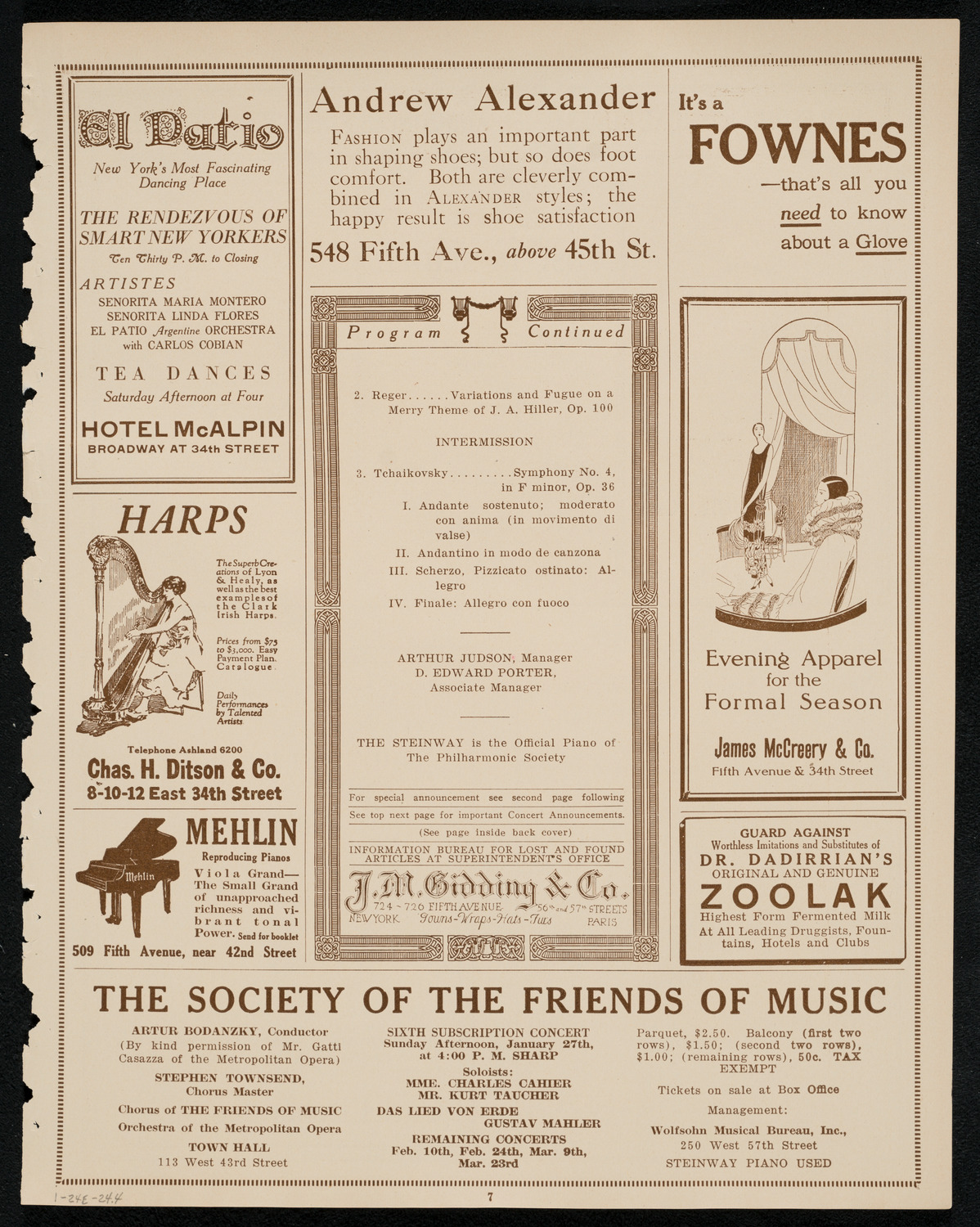 New York Philharmonic, January 24, 1924, program page 7