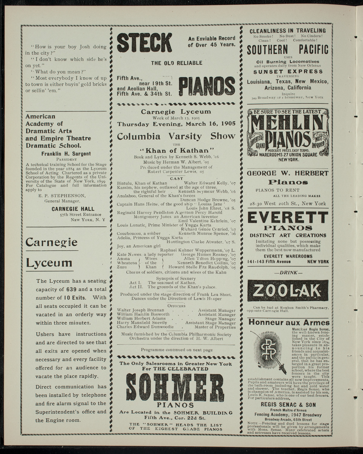 Columbia Varsity Show, March 16, 1905, program page 2