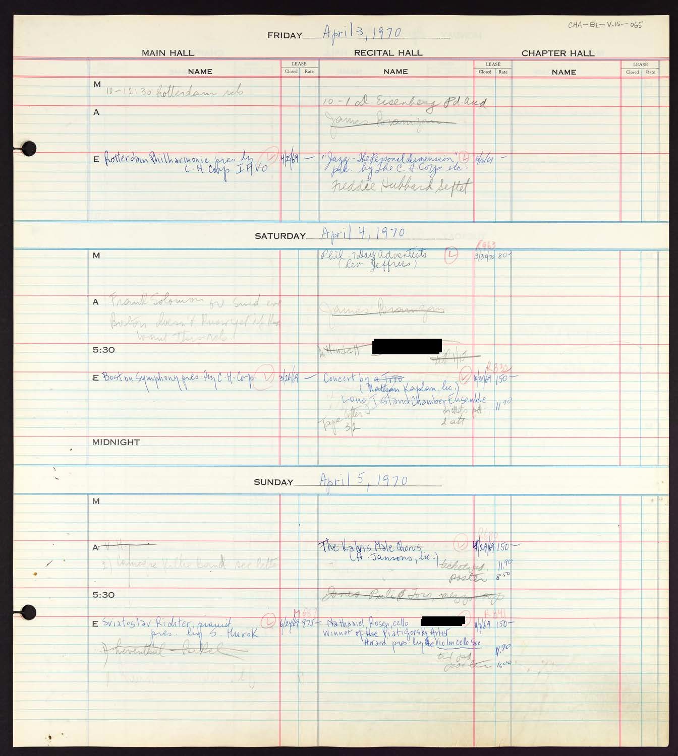 Carnegie Hall Booking Ledger, volume 15, page 65