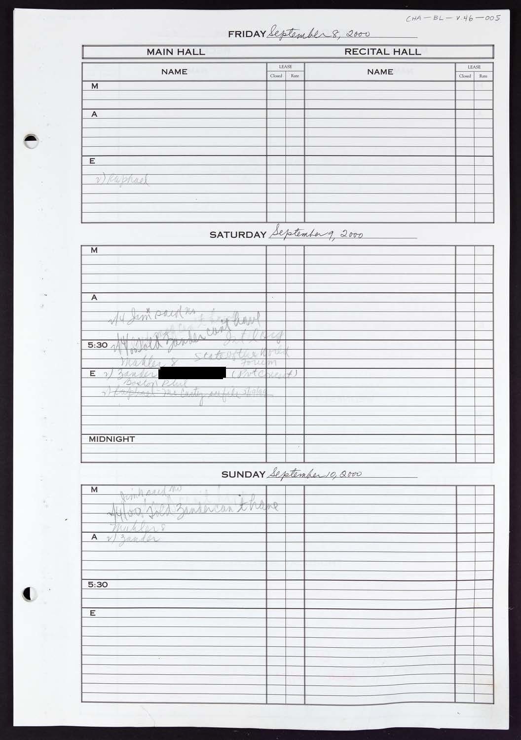 Carnegie Hall Booking Ledger, volume 46, page 5