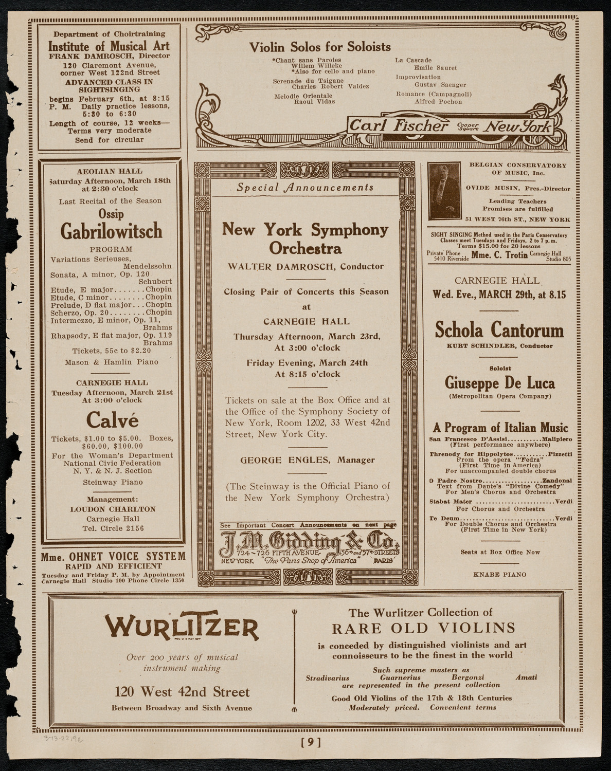 Manfred Malkin, Piano, March 13, 1922, program page 9