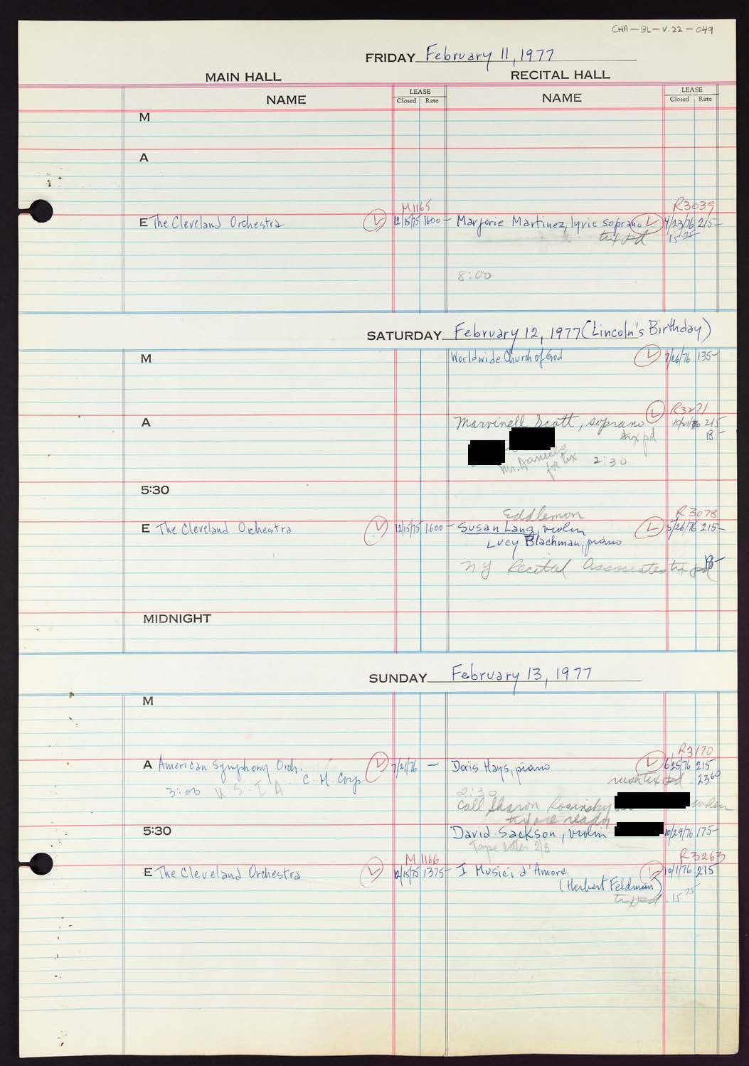 Carnegie Hall Booking Ledger, volume 22, page 49