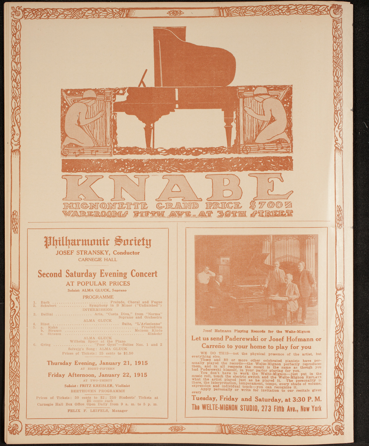 New York Philharmonic, January 15, 1915, program page 12