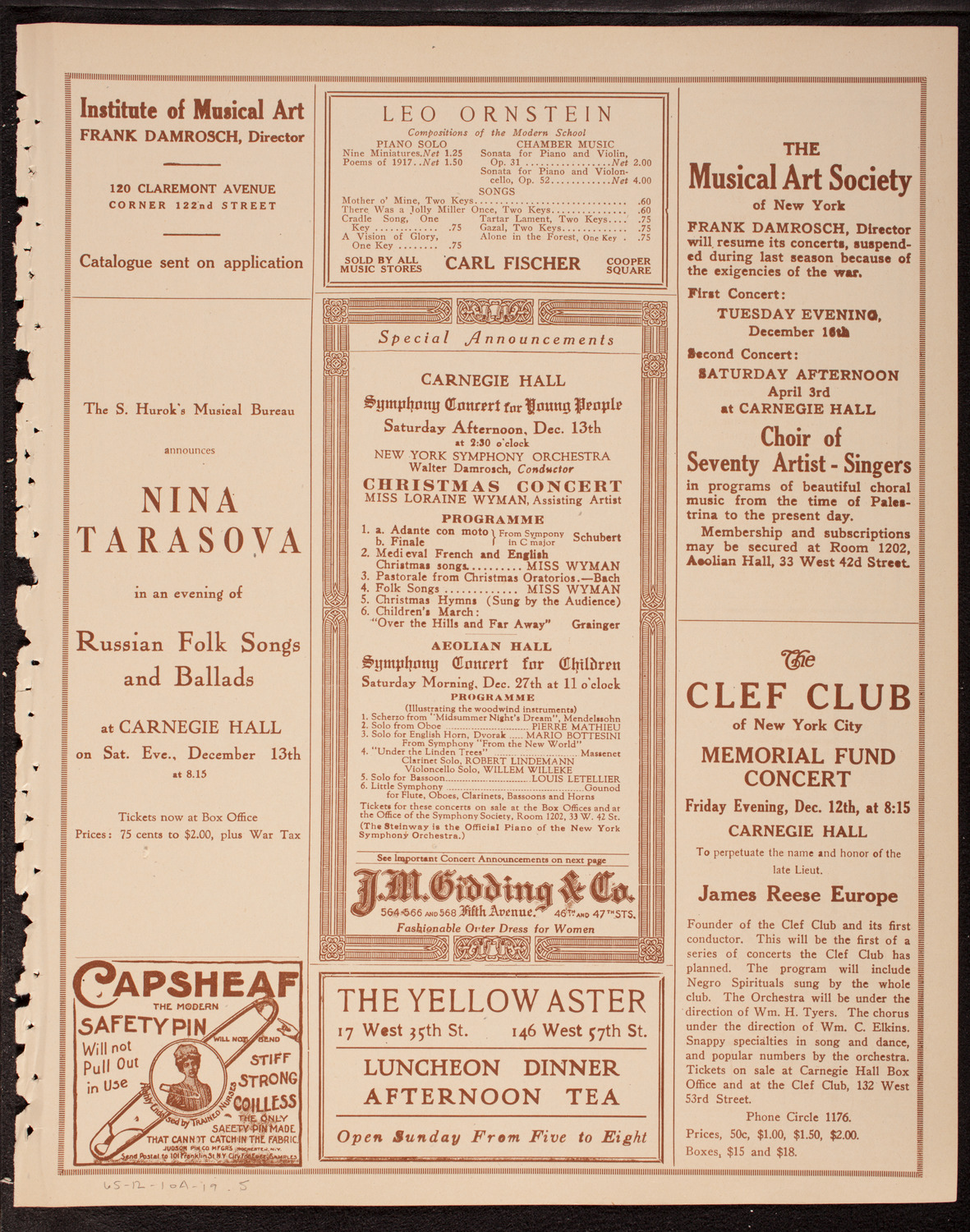 New Symphony Orchestra, December 10, 1919, program page 9