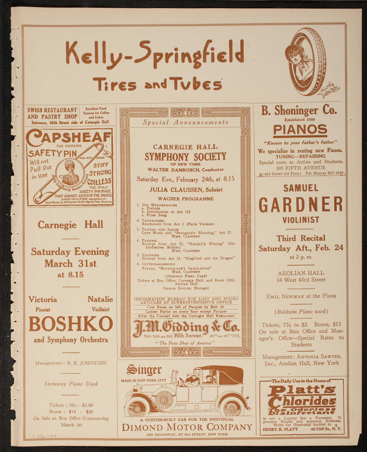 New York Philharmonic, February 23, 1917, program page 9