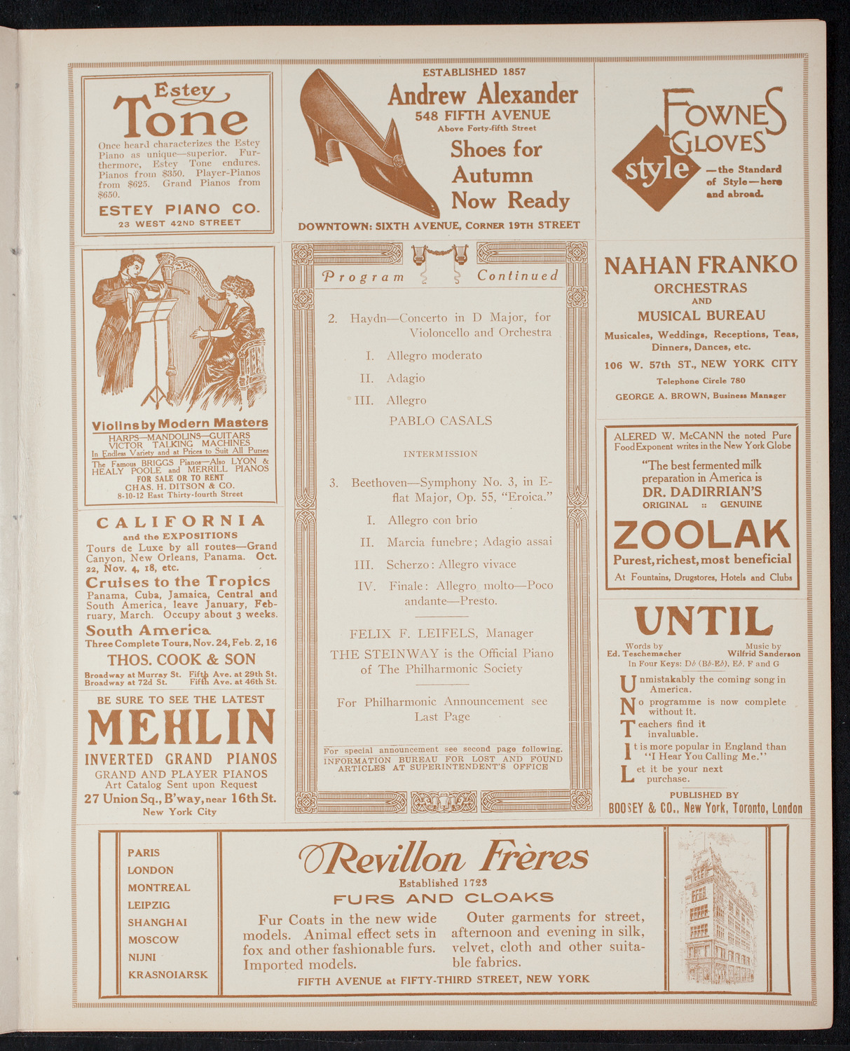 New York Philharmonic, November 11, 1915, program page 7