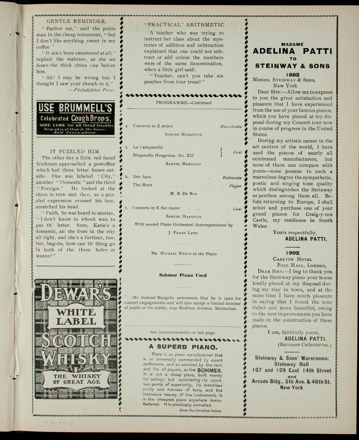 Samuel Margolis with others, January 31, 1904, program page 3