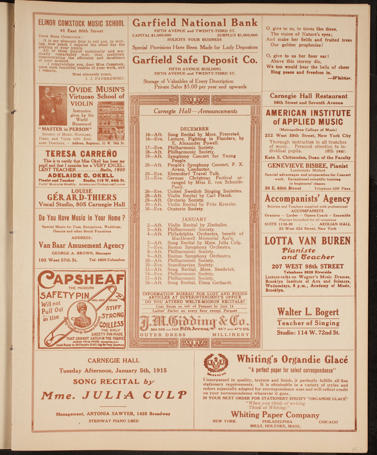 Musical Art Society of New York, December 15, 1914, program page 3