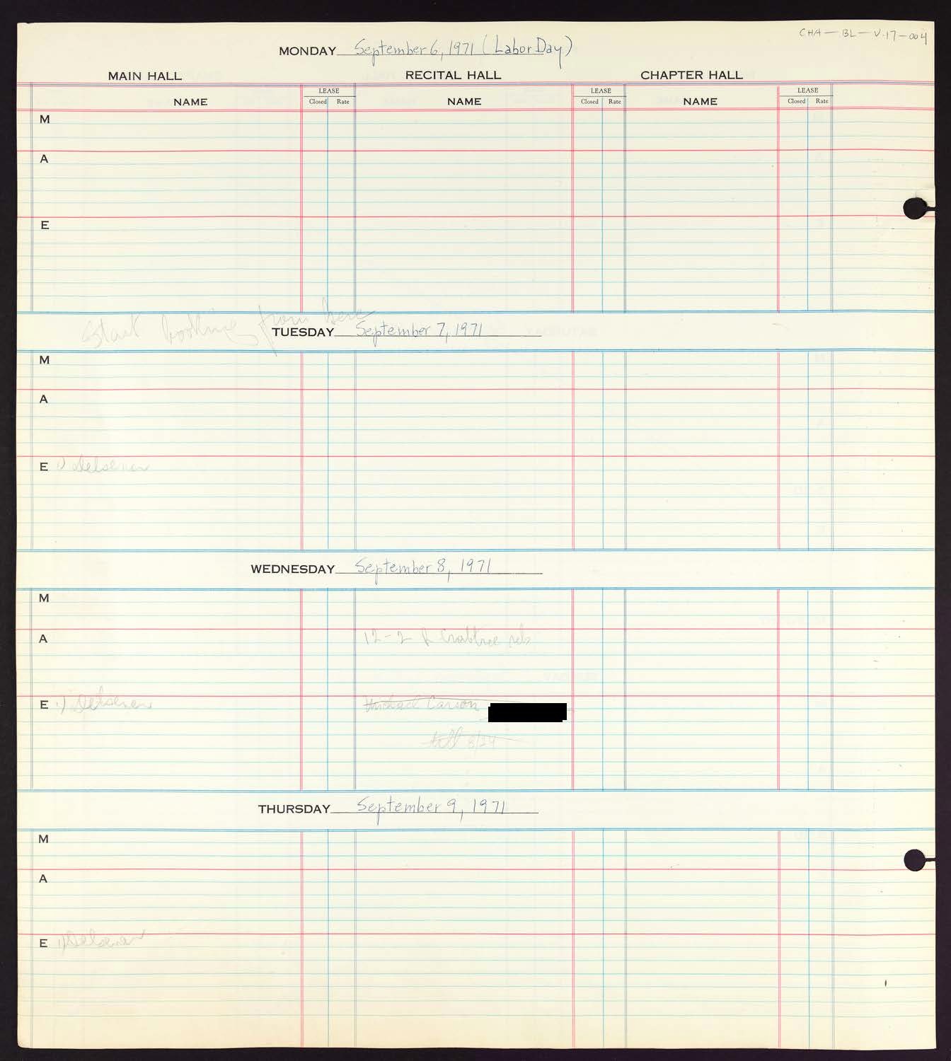 Carnegie Hall Booking Ledger, volume 17, page 4