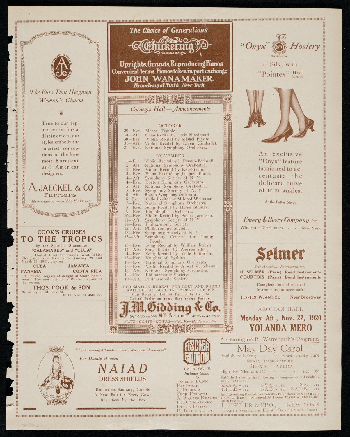 Hipolito Lazaro, Tenor, October 27, 1920, program page 3